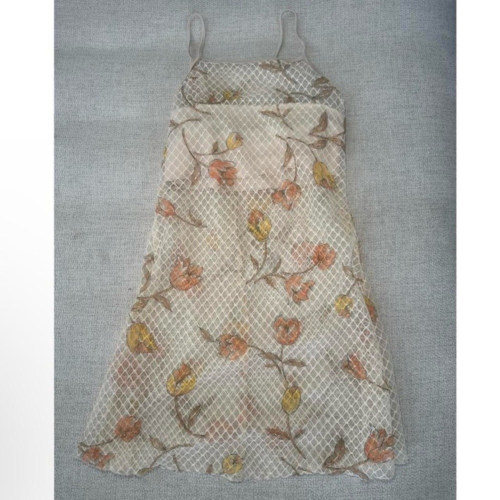 beautiful ivory & peachy colored flower long tank / super mini dress size medium